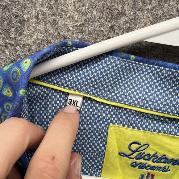 Luchiano Visconti Shirt Mens 3XL Blue Geometric Print Button Front Cotton - Picture 4 of 10